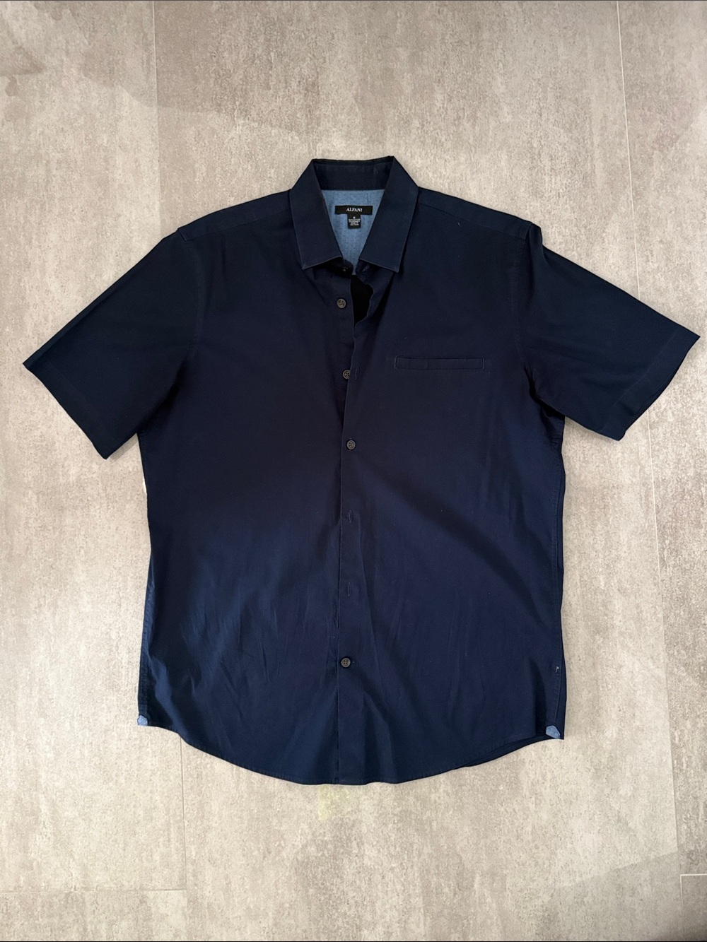 Alfani Men's Short Sleeve Button Down Shirt Navy Blue Stretch Size M